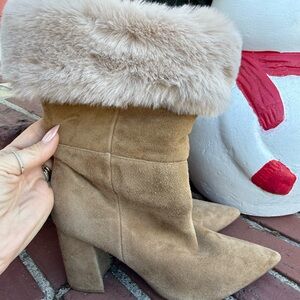 Nine West Suede Fur-Trimmed Boots Size 8M